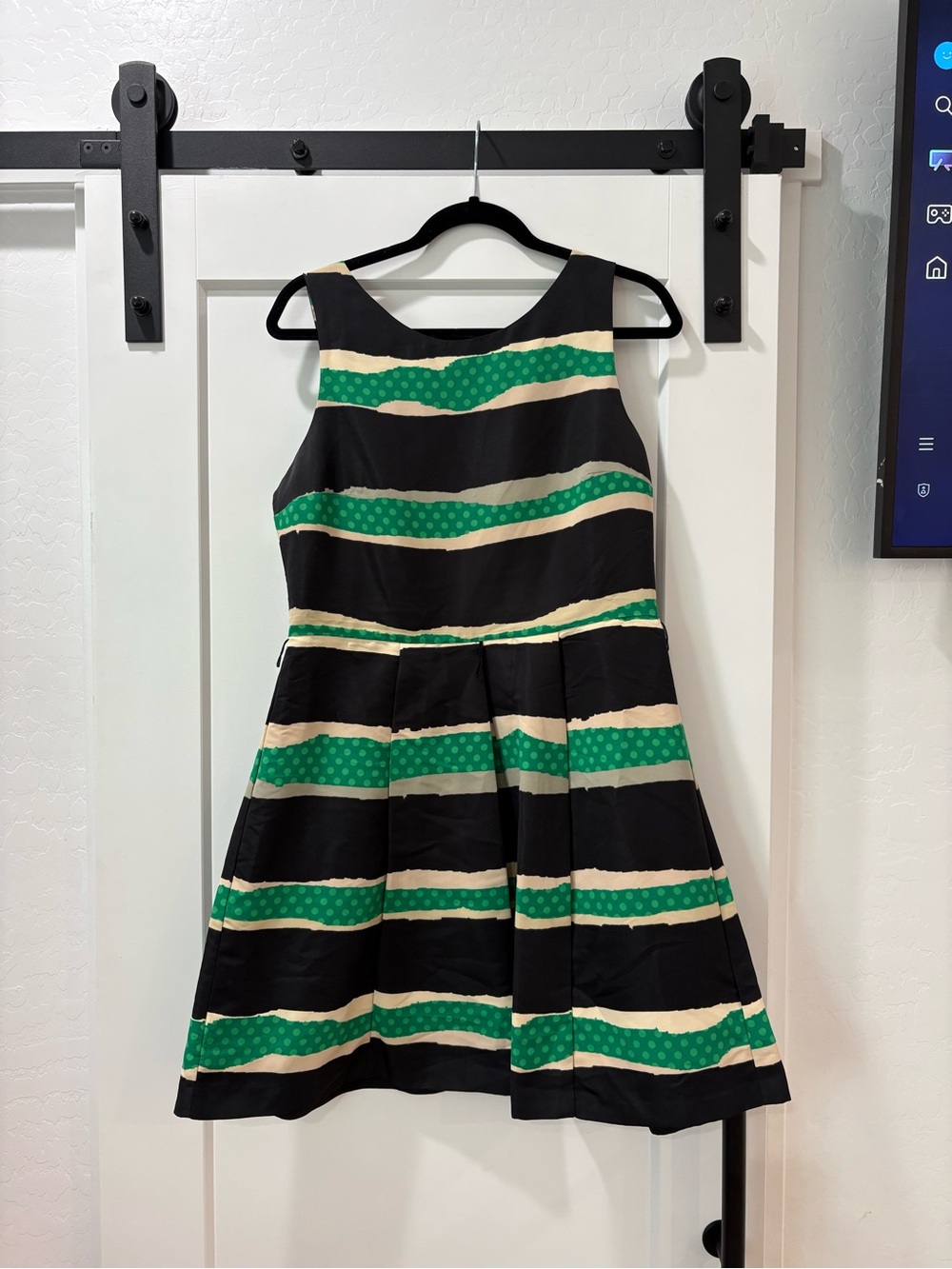 Plenty by Tracy Reese Black, Green & Cream Striped Fit-and-Flare Midi Dress